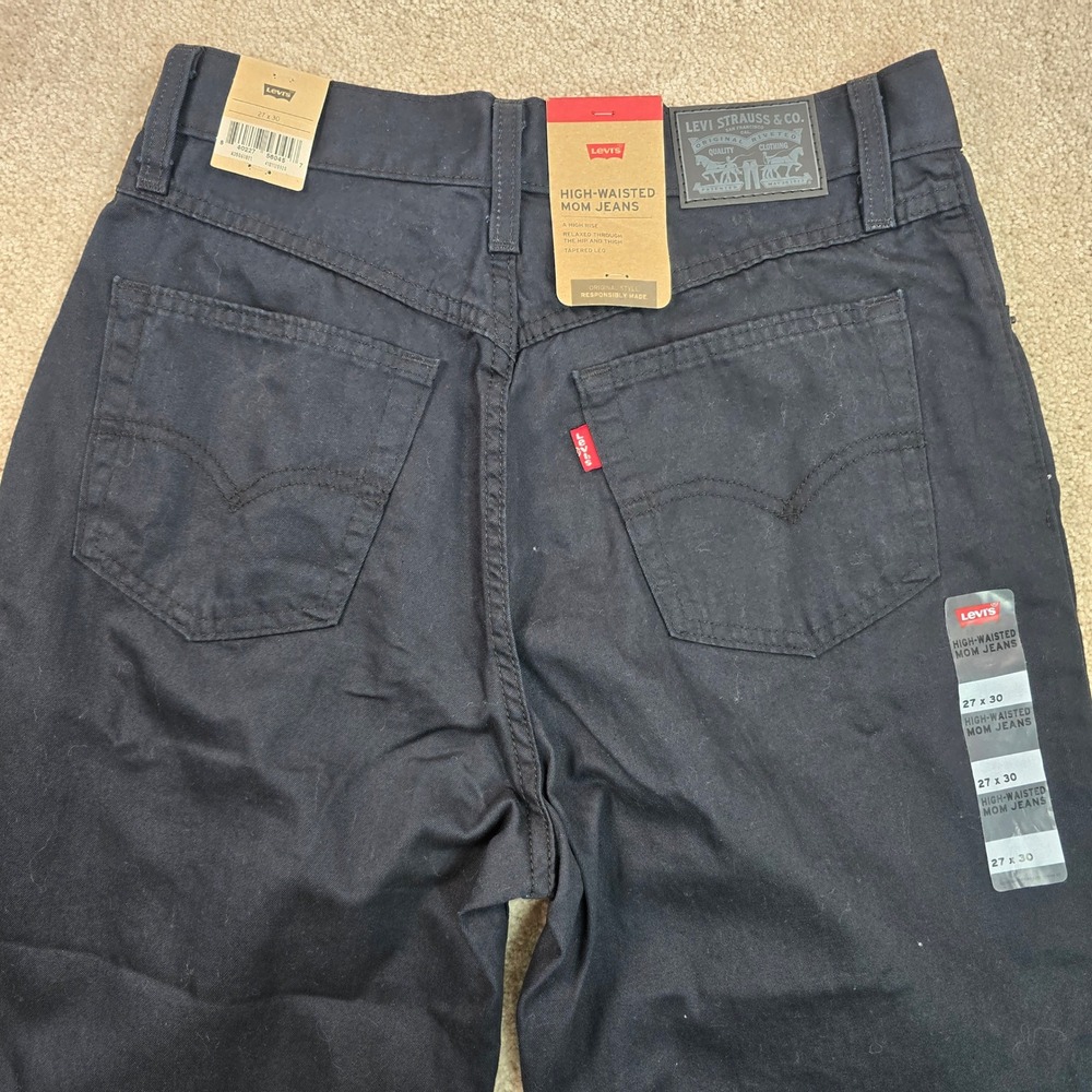 Levis High-Waisted Mom Jeans Black Tapered Leg Cotton Hemp A35061821 27x30